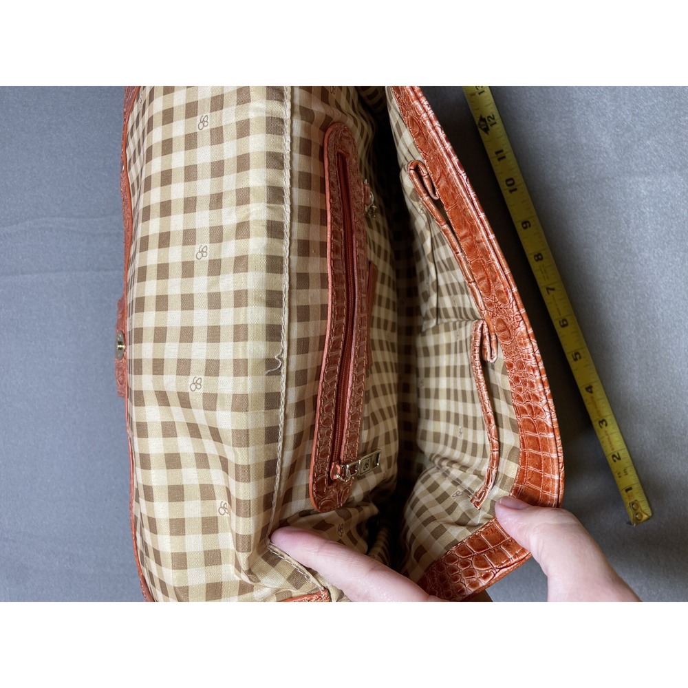 Vtg Crocodile Print Envelope Clutch Burnt Orange Large Purse Y2K Faux‎ Leather - Picture 9 of 16